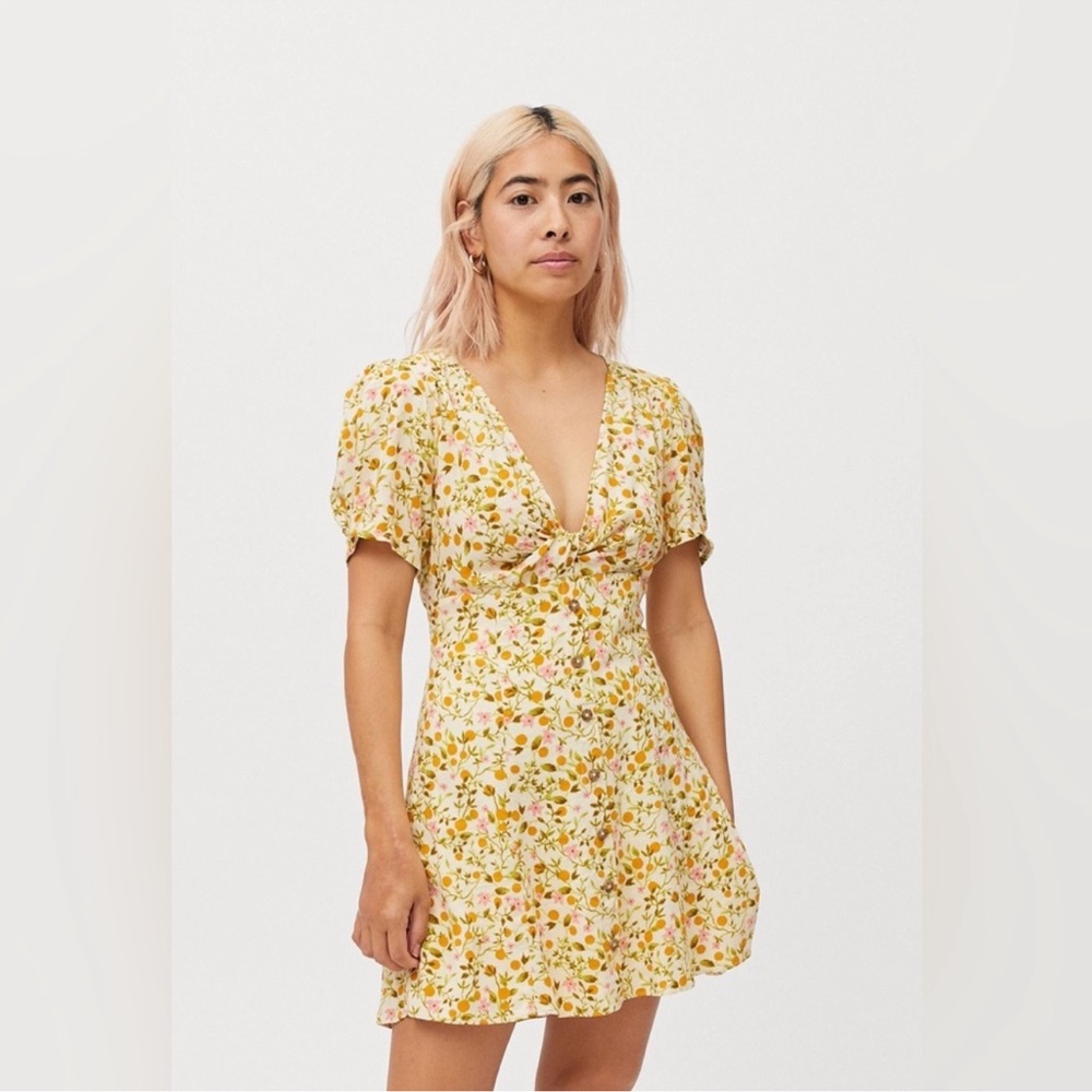 Urban Outfitters Bettie Twist-front Yellow Floral Dress